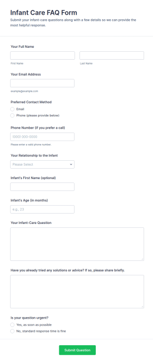 Infant Care FAQ Form Template