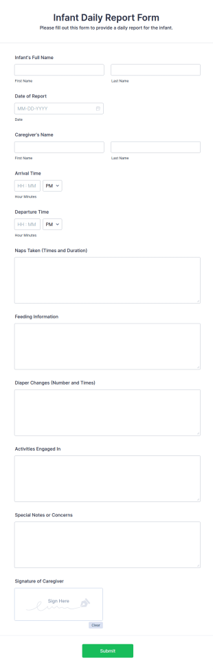 Infant Daily Report Form Template