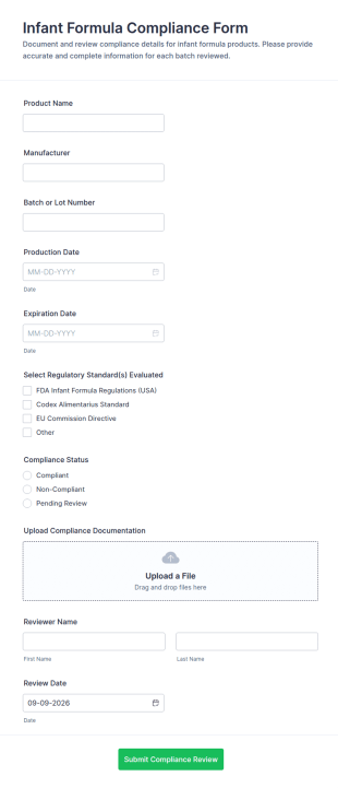 Infant Formula Compliance Form Template