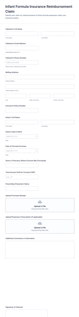 Infant Formula Insurance Reimbursement Claim Form Template