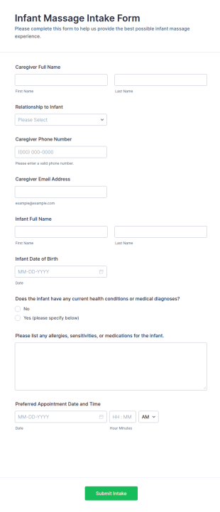 Infant Massage Intake Form Template