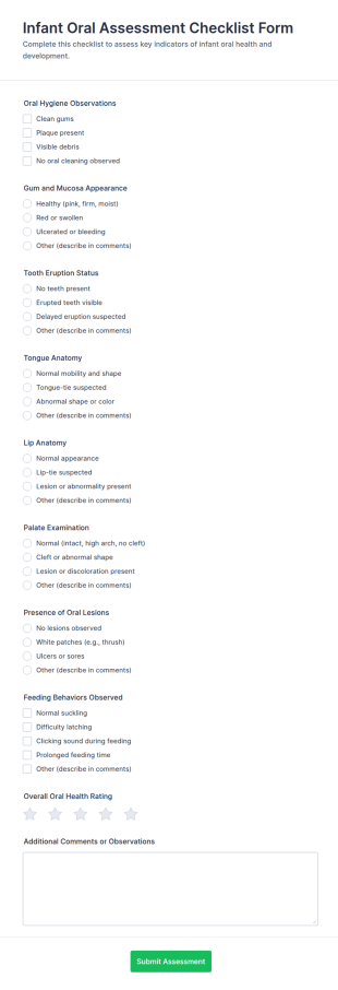Infant Oral Assessment Checklist Form Template
