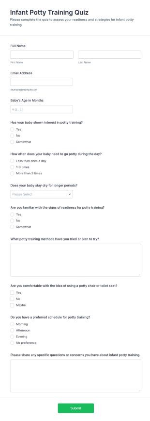 Infant Potty Training Quiz Form Template