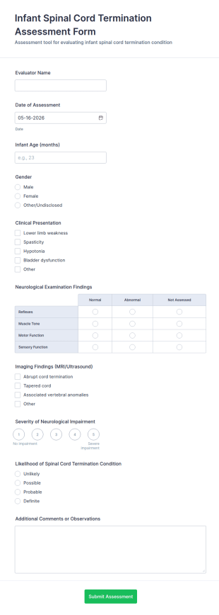 Infant Spinal Cord Termination Assessment Form Template