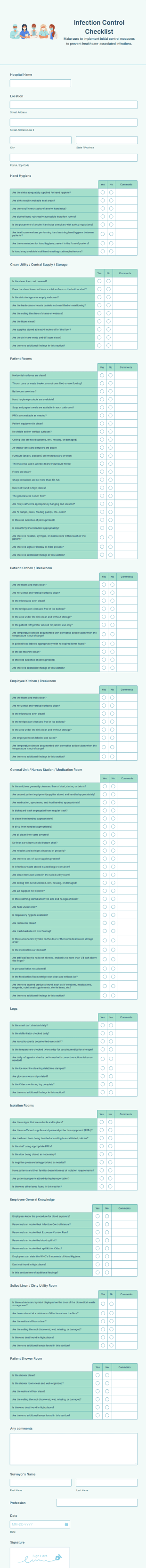 Infection Control Checklist Form Template