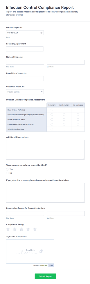 Infection Control Compliance Report Form Template