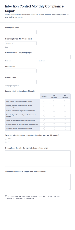Infection Control Monthly Compliance Report Form Template