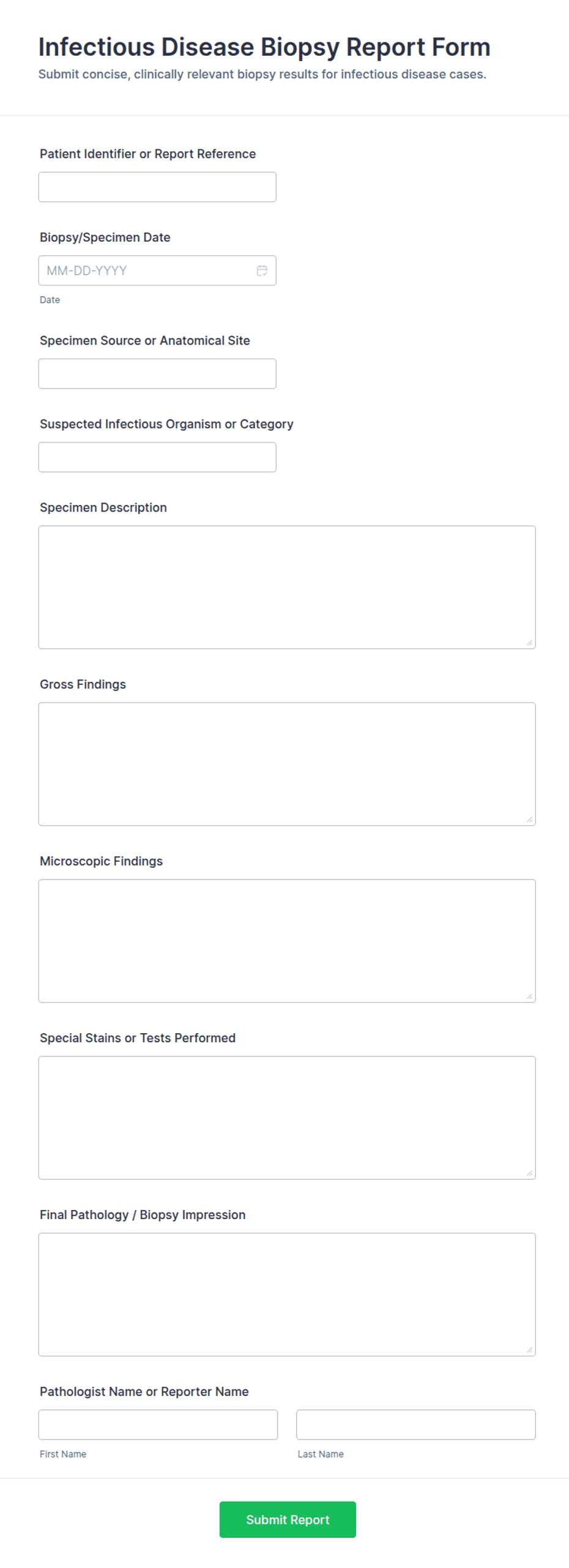 Infectious Disease Biopsy Report Form Template | Jotform
