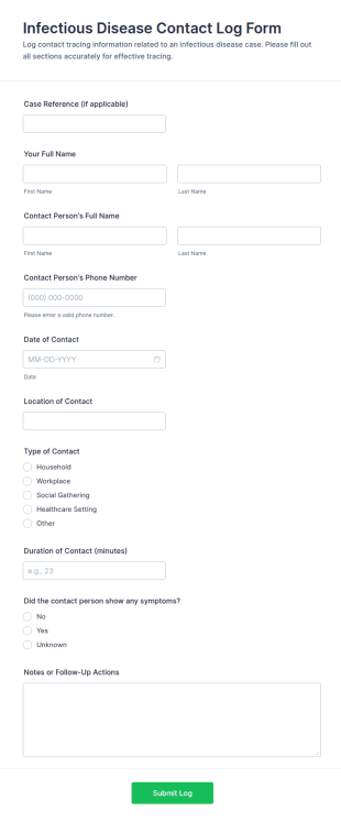 Infectious Disease Contact Log Form Template