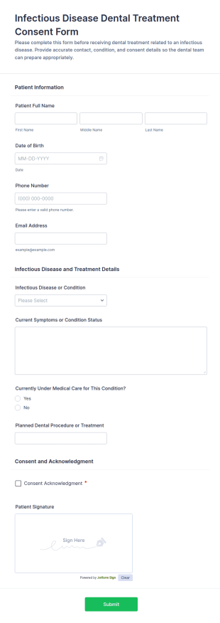 Infectious Disease Dental Treatment Consent Form Template