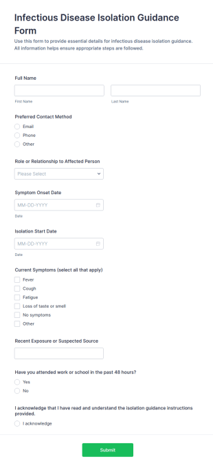 Infectious Disease Isolation Guidance Form Template