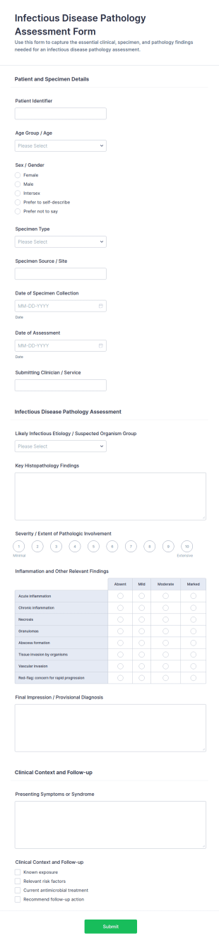 Infectious Disease Pathology Assessment Form Template