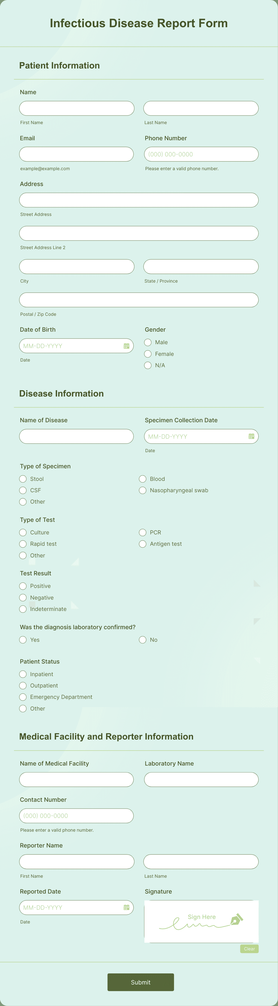 Infectious Disease Report Form Template | Jotform