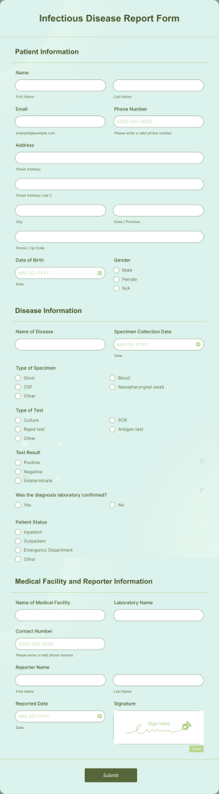 Infectious Disease Report Form Template