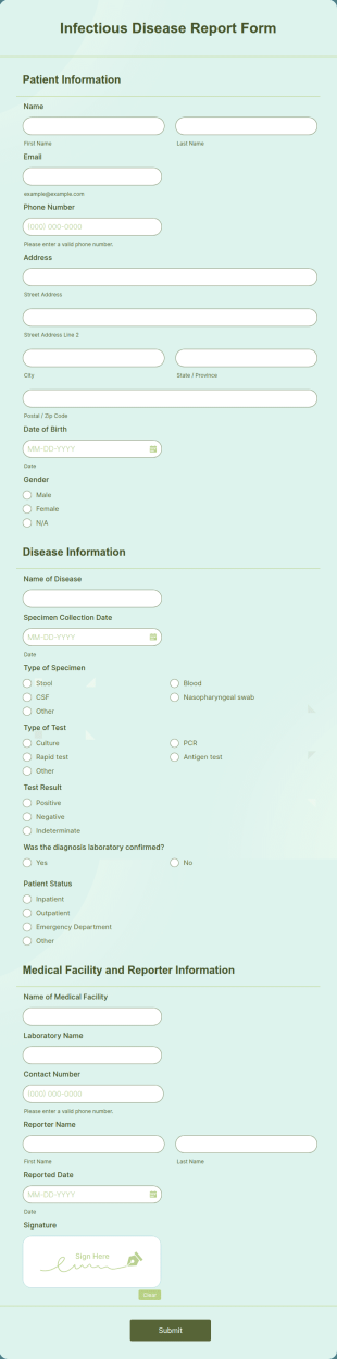 Infectious Disease Report Form Template