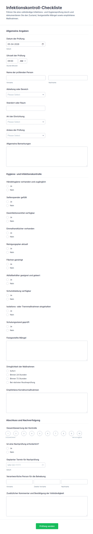 Infektionskontroll Checkliste Formular