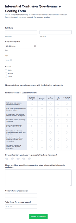 Inferential Confusion Questionnaire Scoring Form Template