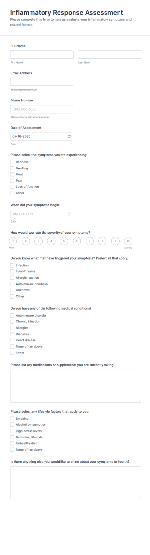 Inflammatory Response Assessment Form Template