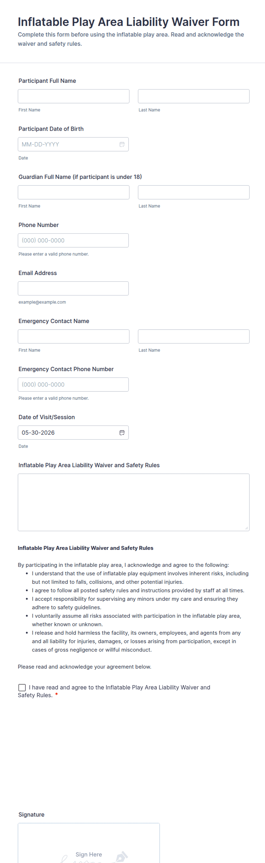 Inflatable Play Area Liability Waiver Form Template | Jotform