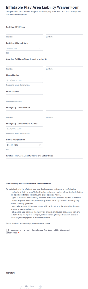 Inflatable Play Area Liability Waiver Form Template