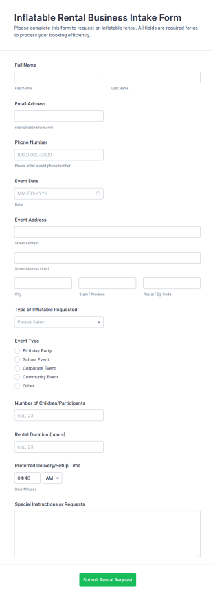 Inflatable Rental Business Intake Form Template