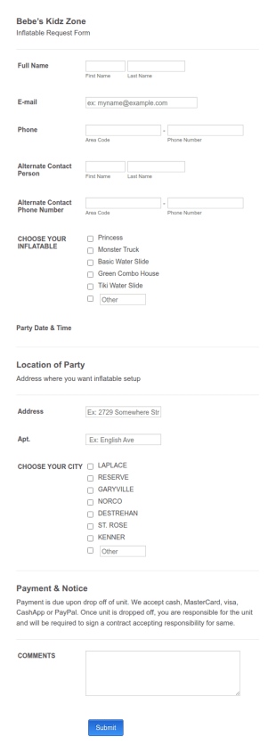 Inflatable Request Form Template