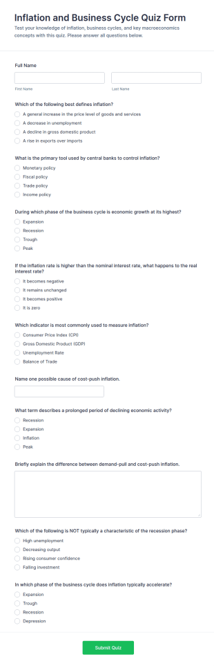Inflation And Business Cycle Quiz Form Template