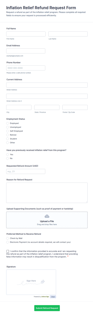 Inflation Relief Refund Request Form Template
