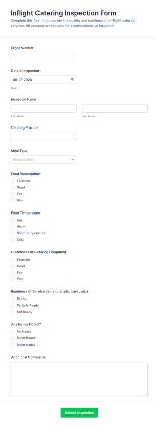 Inflight Catering Inspection Form Template