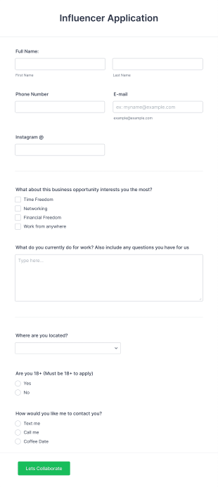 Influencer Application Form Template