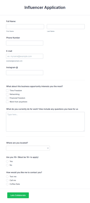 Influencer Application Form Template