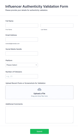Influencer Authenticity Validation Form Template
