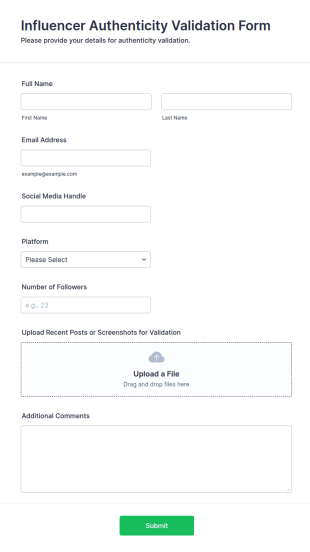 Influencer Authenticity Validation Form Template