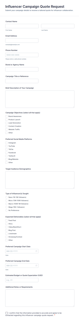 Influencer Campaign Quote Request Form Template