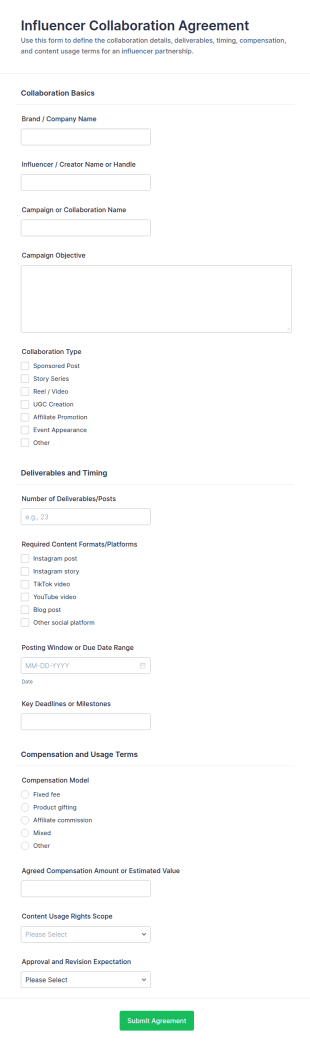 Influencer Collaboration Agreement Form Template
