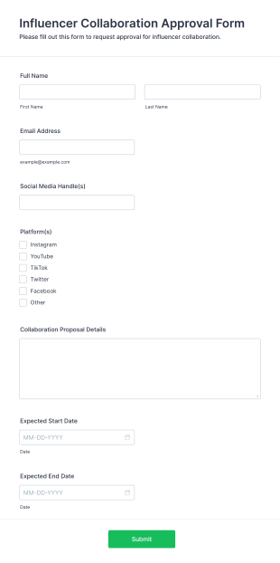 Influencer Collaboration Approval Form Form Template