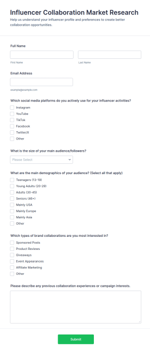 Influencer Collaboration Market Research Form Template