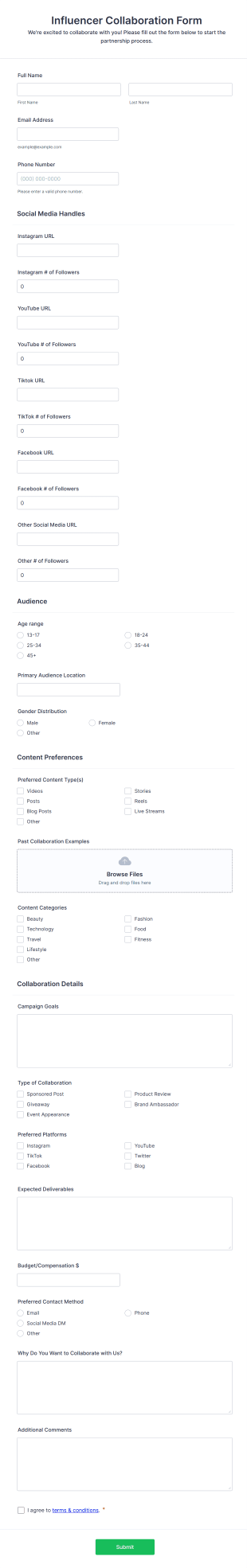 Influencer Collaboration Form Template
