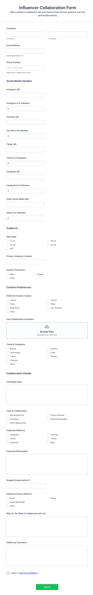 Influencer Collaboration Form Template