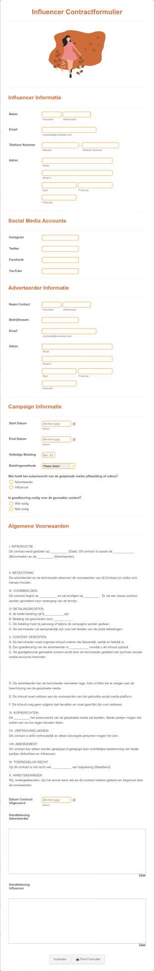 Influencer Contractformulier