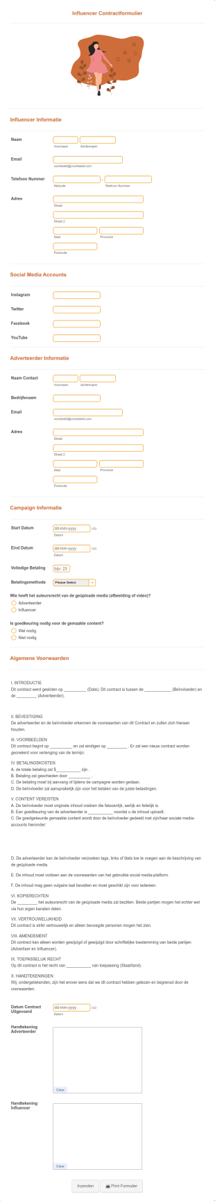 Influencer Contractformulier