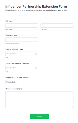 Influencer Partnership Extension Form Template