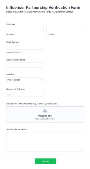 Influencer Partnership Verification Form Template