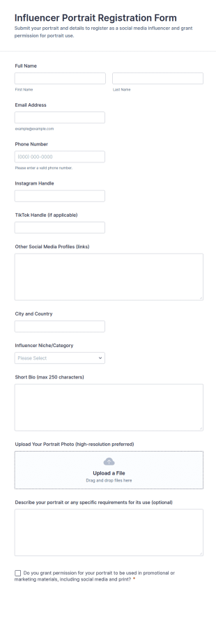 Influencer Portrait Registration Form Template