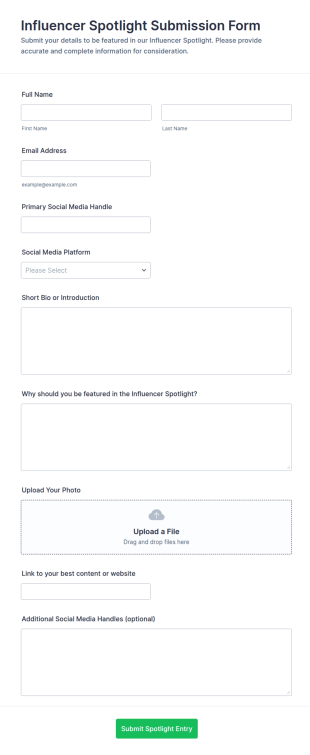 Influencer Spotlight Submission Form Template