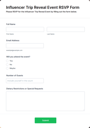 Influencer Trip Reveal Event RSVP Form Template