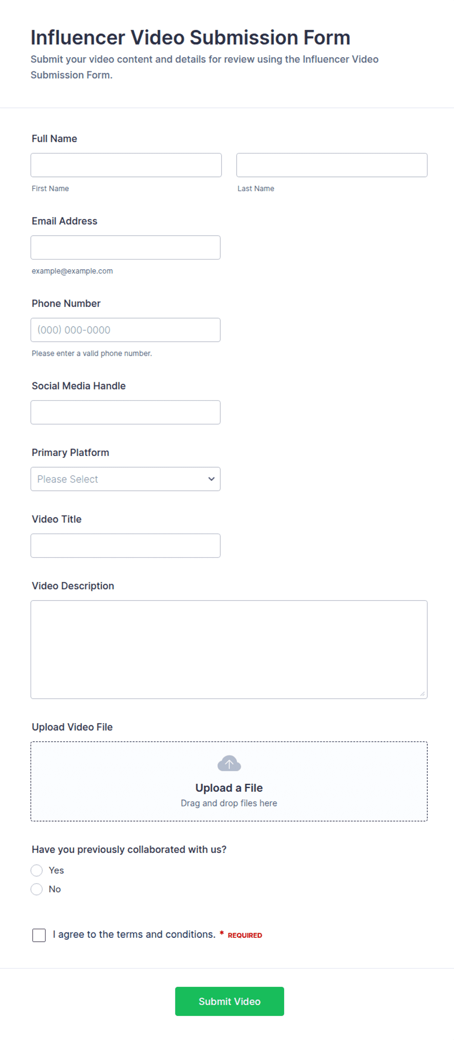 Influencer Video Submission Form Template | Jotform