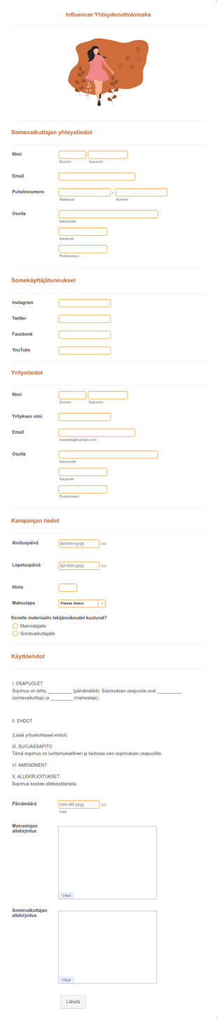 Influencer Yhteydenottolomake