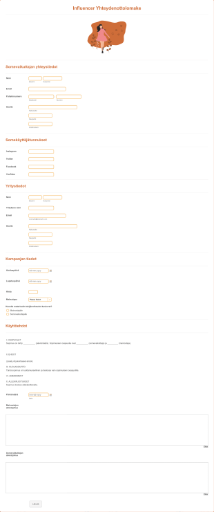 Influencer Yhteydenottolomake Form Template