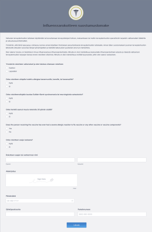 Influenssarokotteen Suostumuslomake Form Template